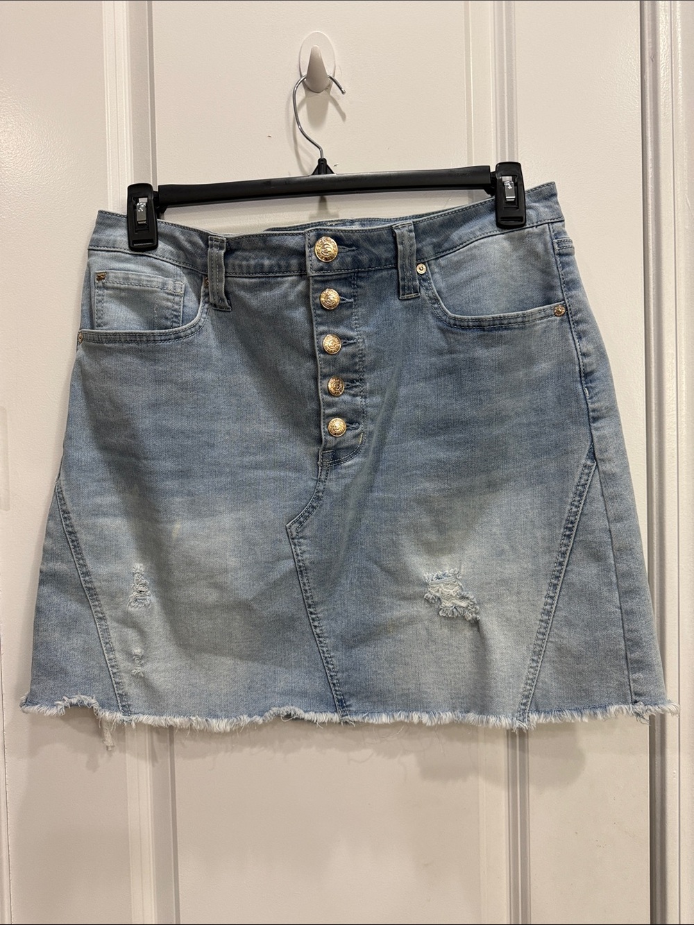 Light Wash Denim Button-Front Mini Skirt